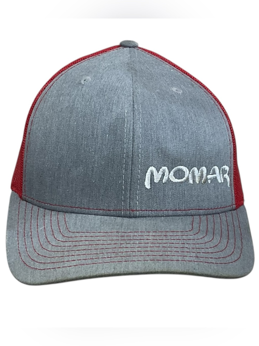Momar Inc Richardson 112 Trucker Hat Gray Red Mesh Snapback Embroidered Logo